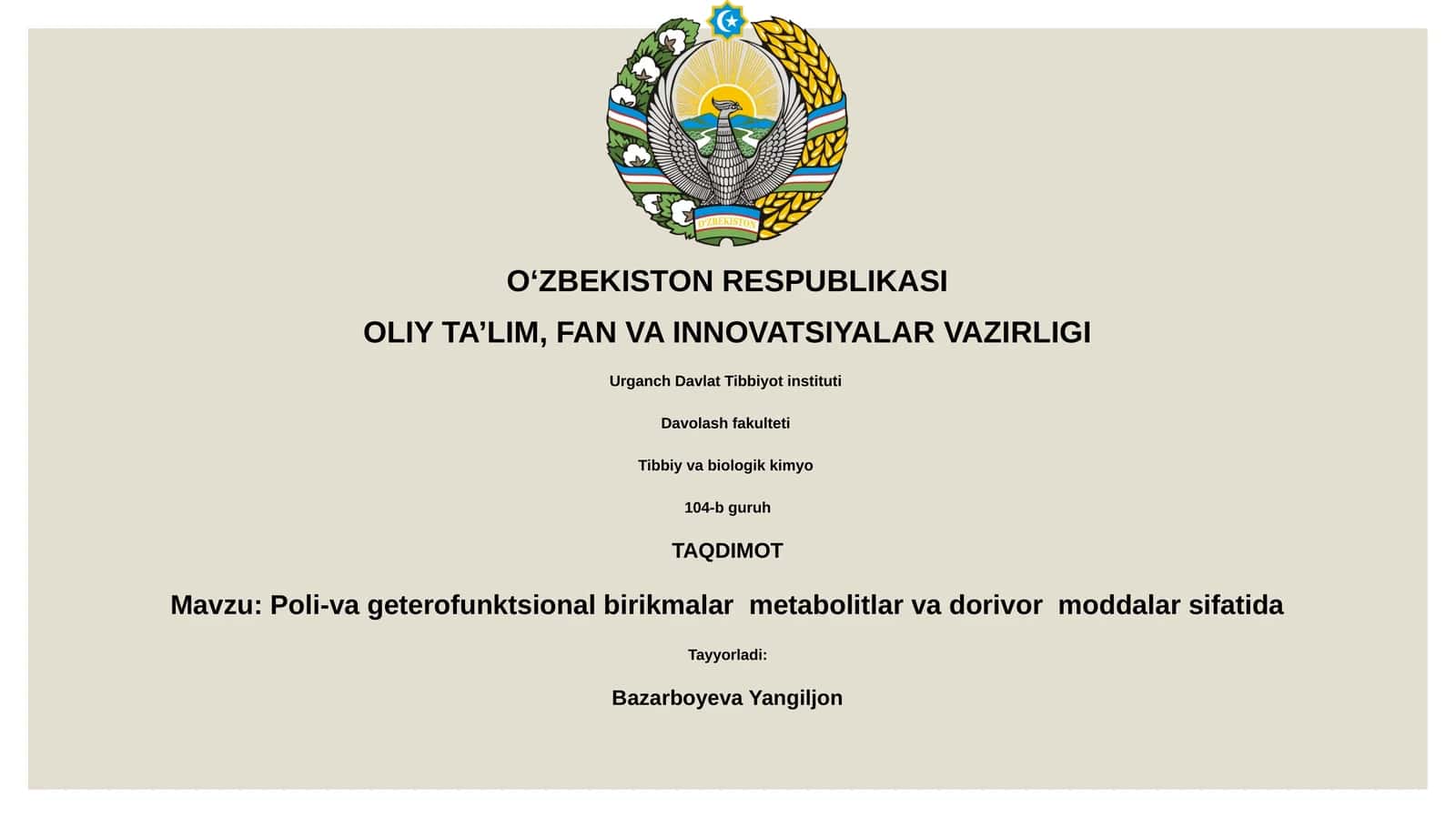 Poli-vа geterofunktsiоnаl birikmаlаr metаbоlitlаr vа dоrivоr moddalar sifаtidа