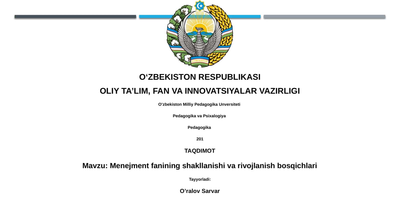 Menejment fanining shakllanishi va rivojlanish bosqichlari