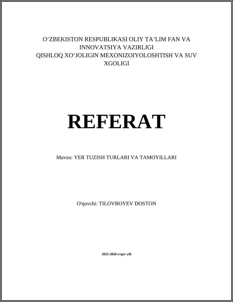 Yer Tuzish Turlari va Tamoyillari