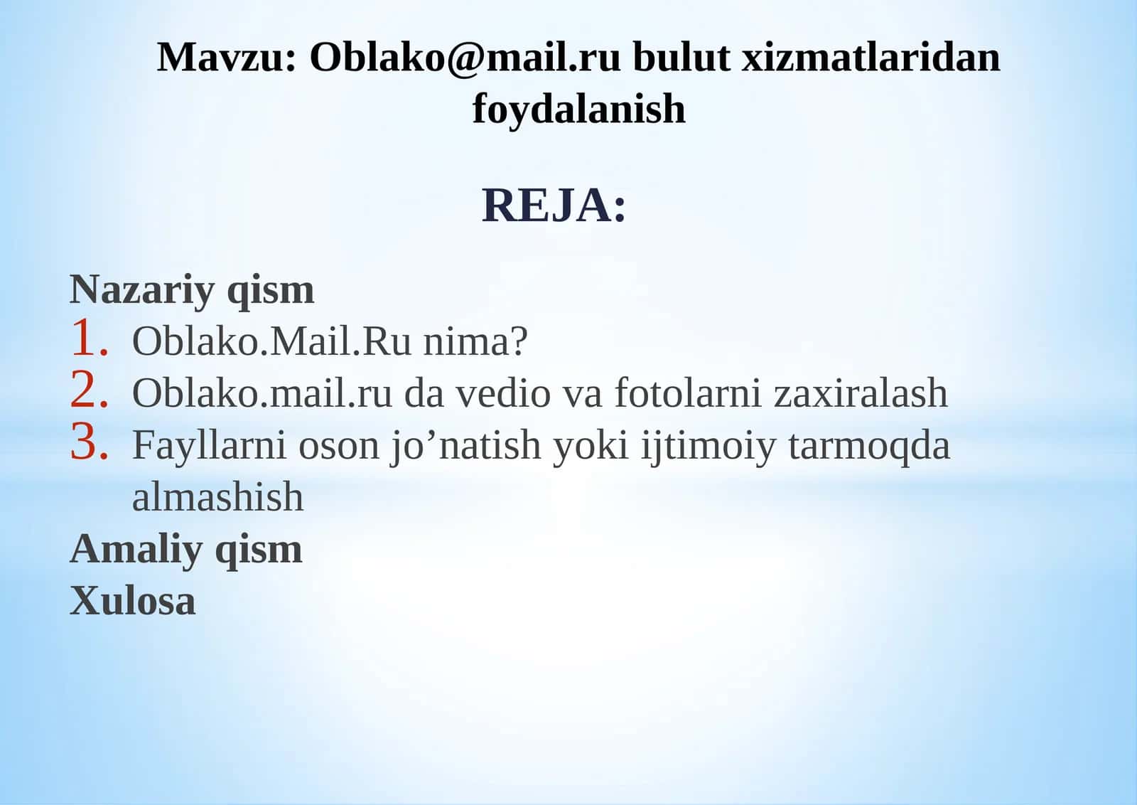 Oblako@mail.ru bulut xizmatlaridan foydalanish