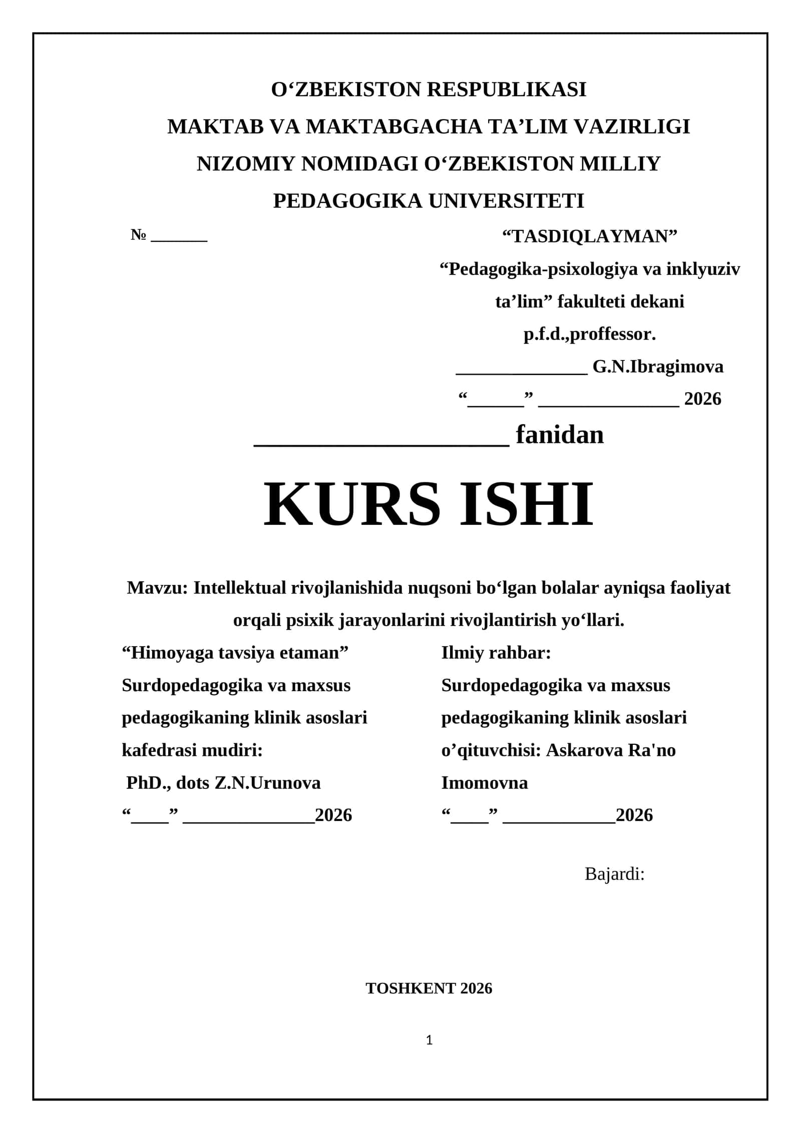 Intellektual rivojlanishida nuqsoni bo‘lgan bolalar ayniqsa faoliyat orqali psixik jarayonlarini rivojlantirish yo‘llari.