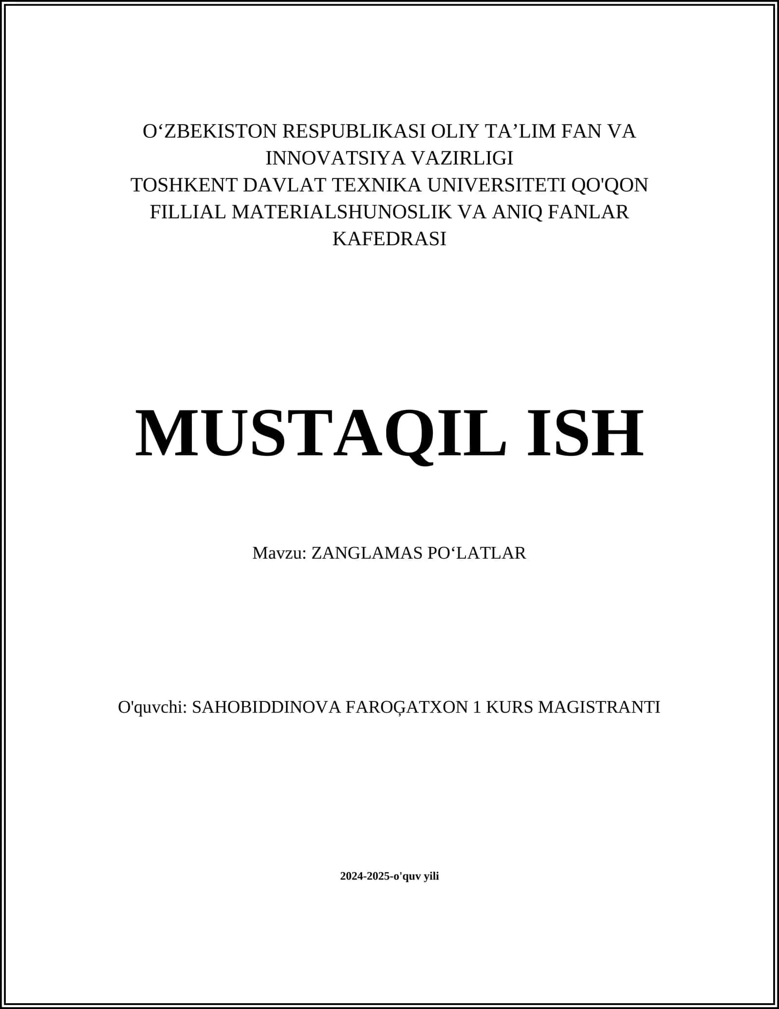 ZANGLAMAS PO‘LATLAR