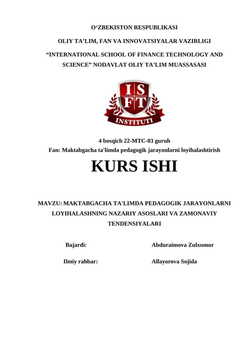 MAKBATGACHA TA'LIMDA PEDAGOGIK JARAYONLARNI LOYIHALASHNING NAZARIY ASOSLARI VA ZAMONAVIY TENDENSIYALARI