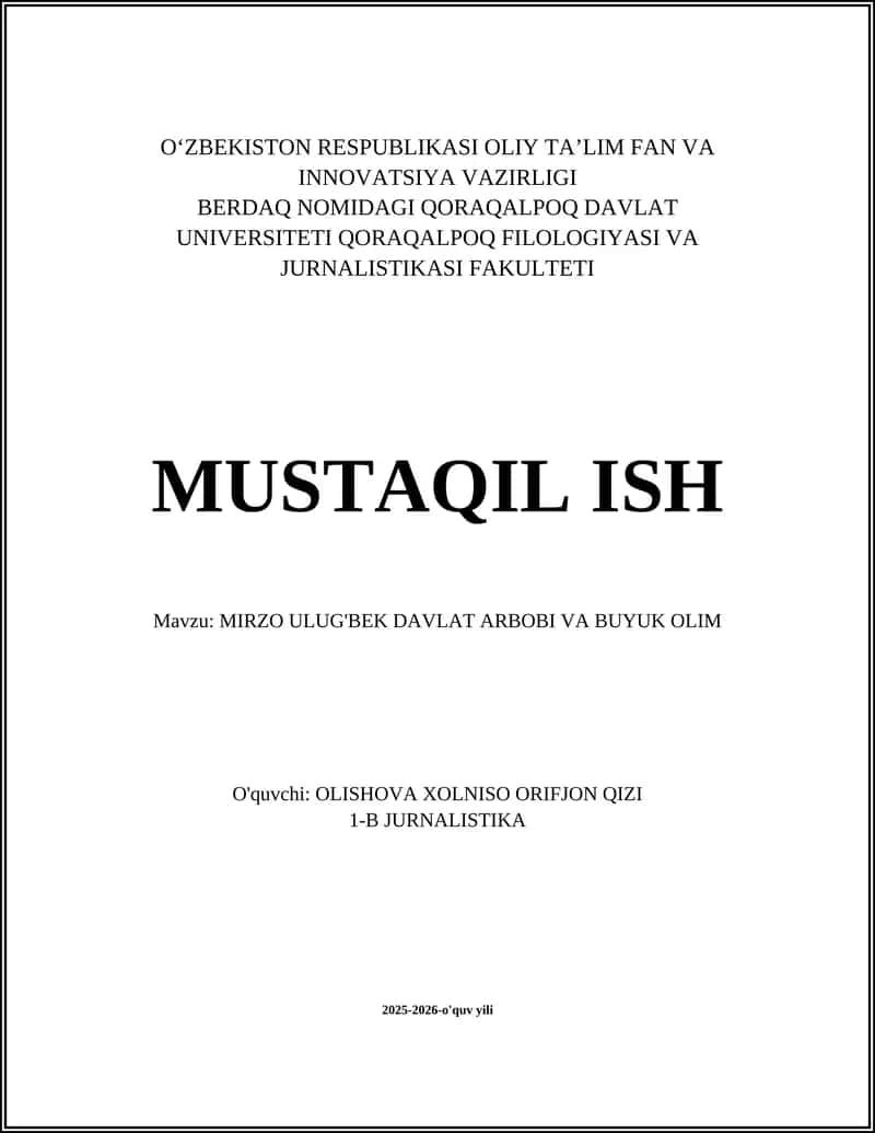 Mirzo Ulug'bek Davlat Arbobi va Buyuk Olim