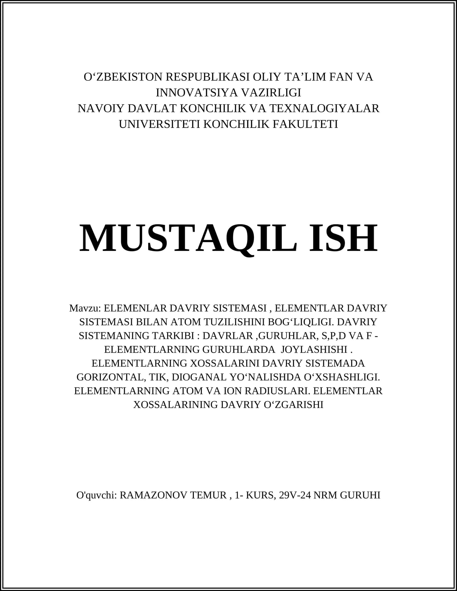 ELEMENLAR DAVRIY SISTEMASI