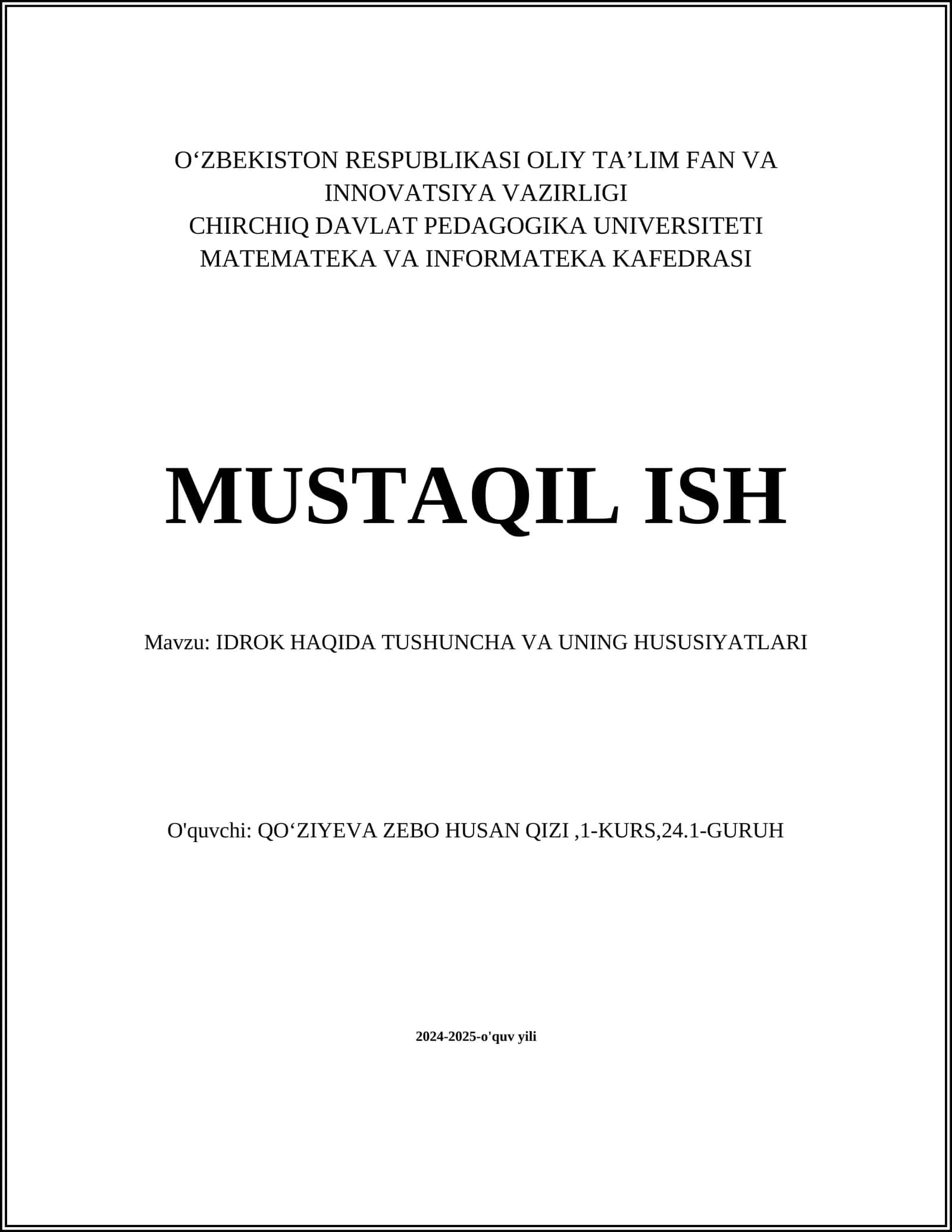 IDROK HAQIDA TUSHUNCHA VA UNING HUSUSIYATLARI
