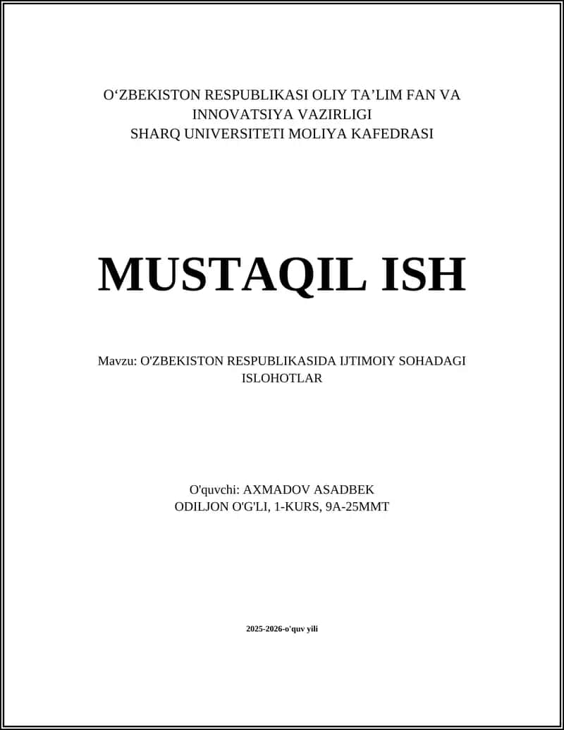 O'ZBEKISTON RESPUBLIKASIDA IJTIMOIY SOHADAGI ISLOHOTLAR
