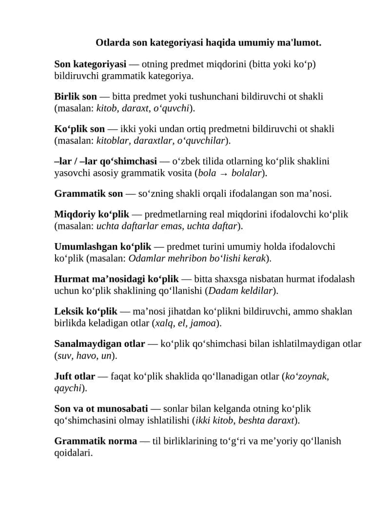 Otlarda Son Kategoriyasi