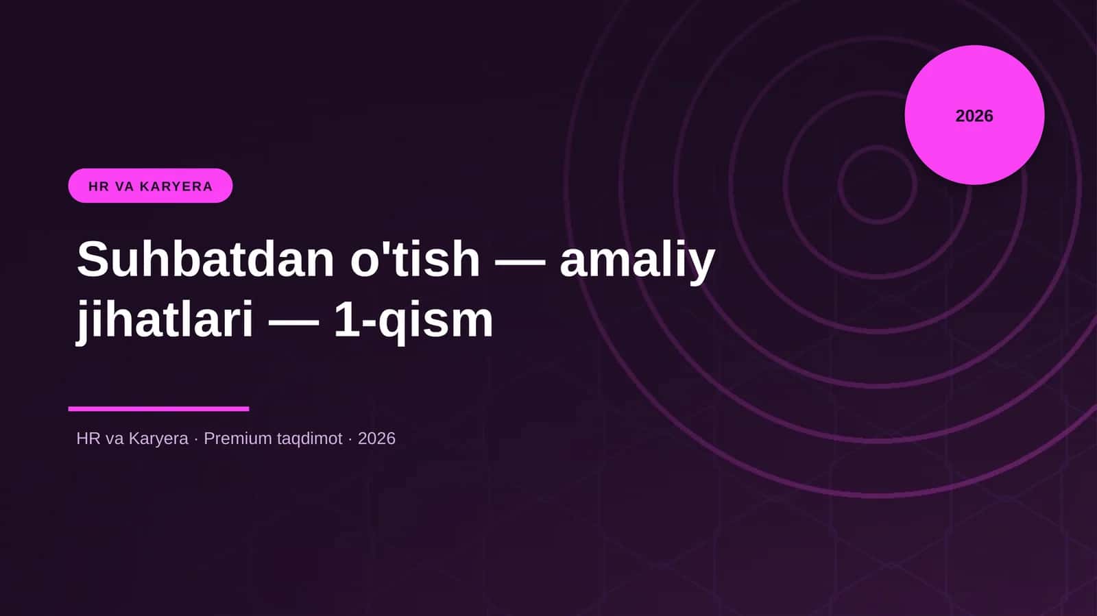 Suhbatdan o'tish — amaliy jihatlari — 1-qism