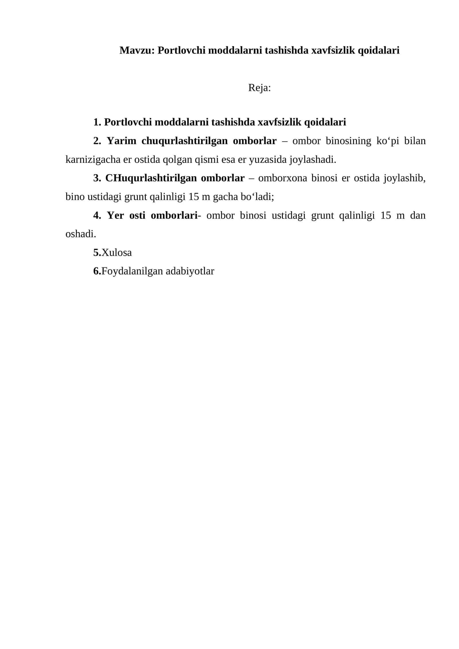 Portlovchi moddalarni tashishda xavfsizlik qoidalari