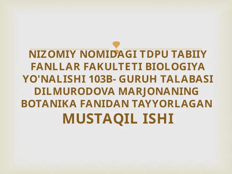 BIOLOGIYA YO'NALISHI 103B- GURUH TALABASI DILMURODOVA MARJONA