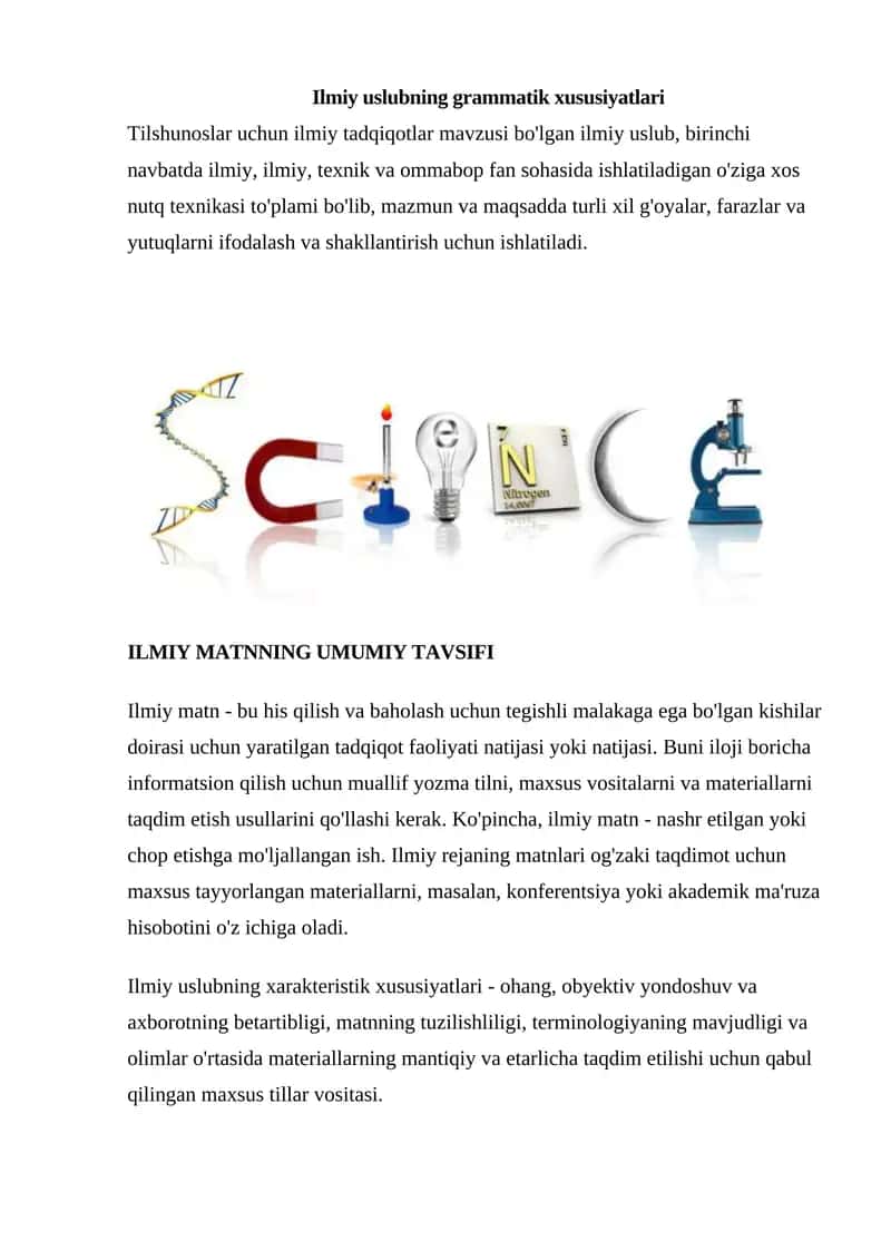 Ilmiy uslubning grammatik xususiyatlari