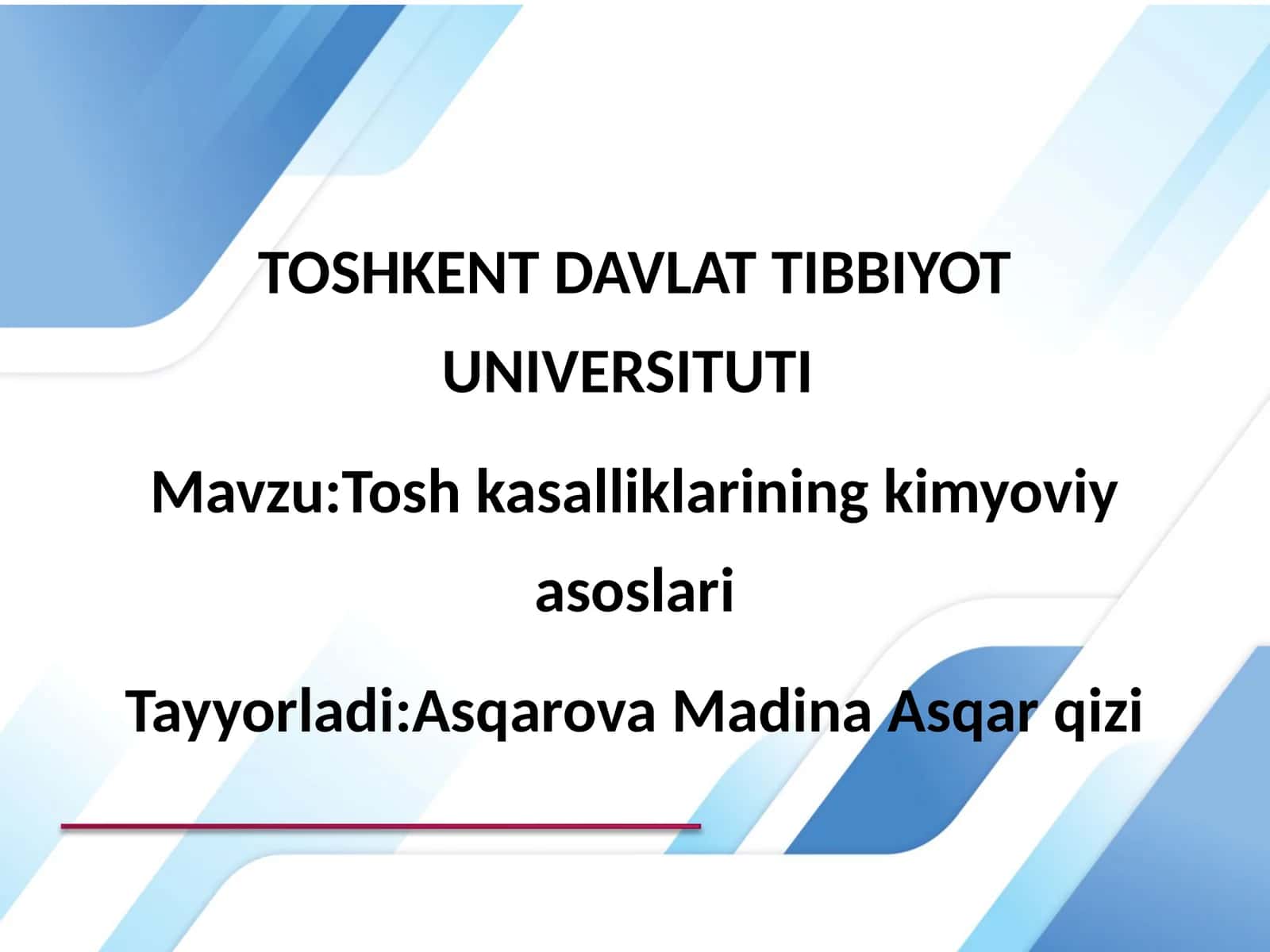 Tosh kasalliklarining kimyoviy asoslari