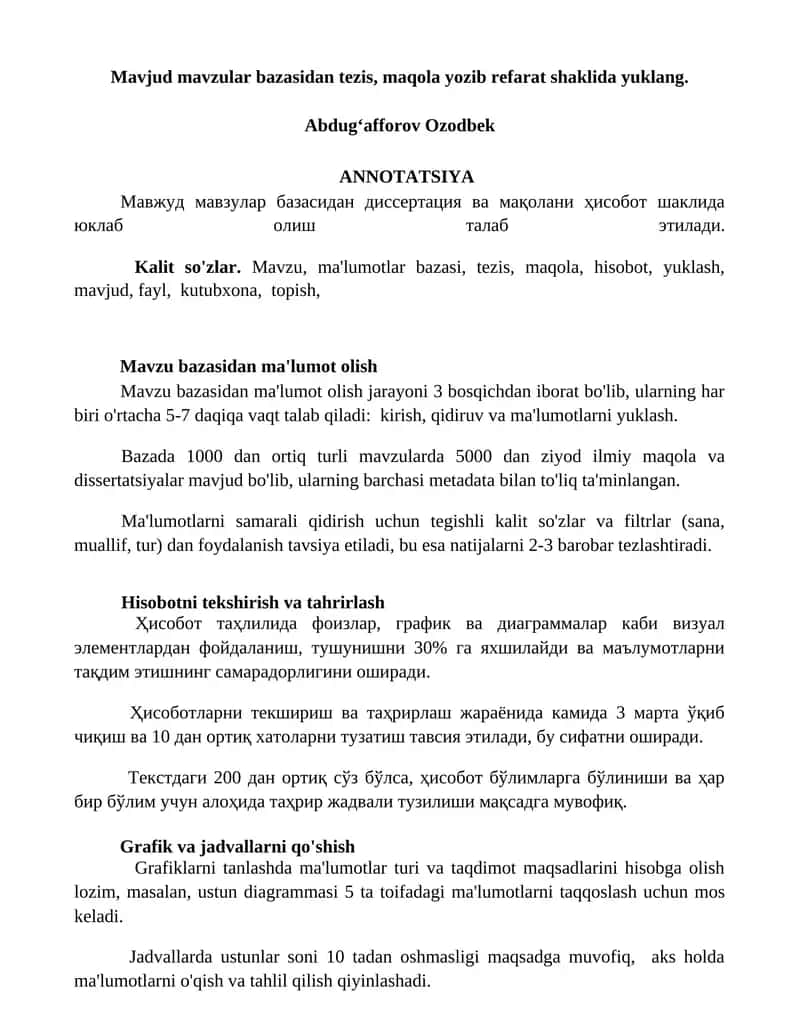 Mavzular bazasidan ma'lumot olish