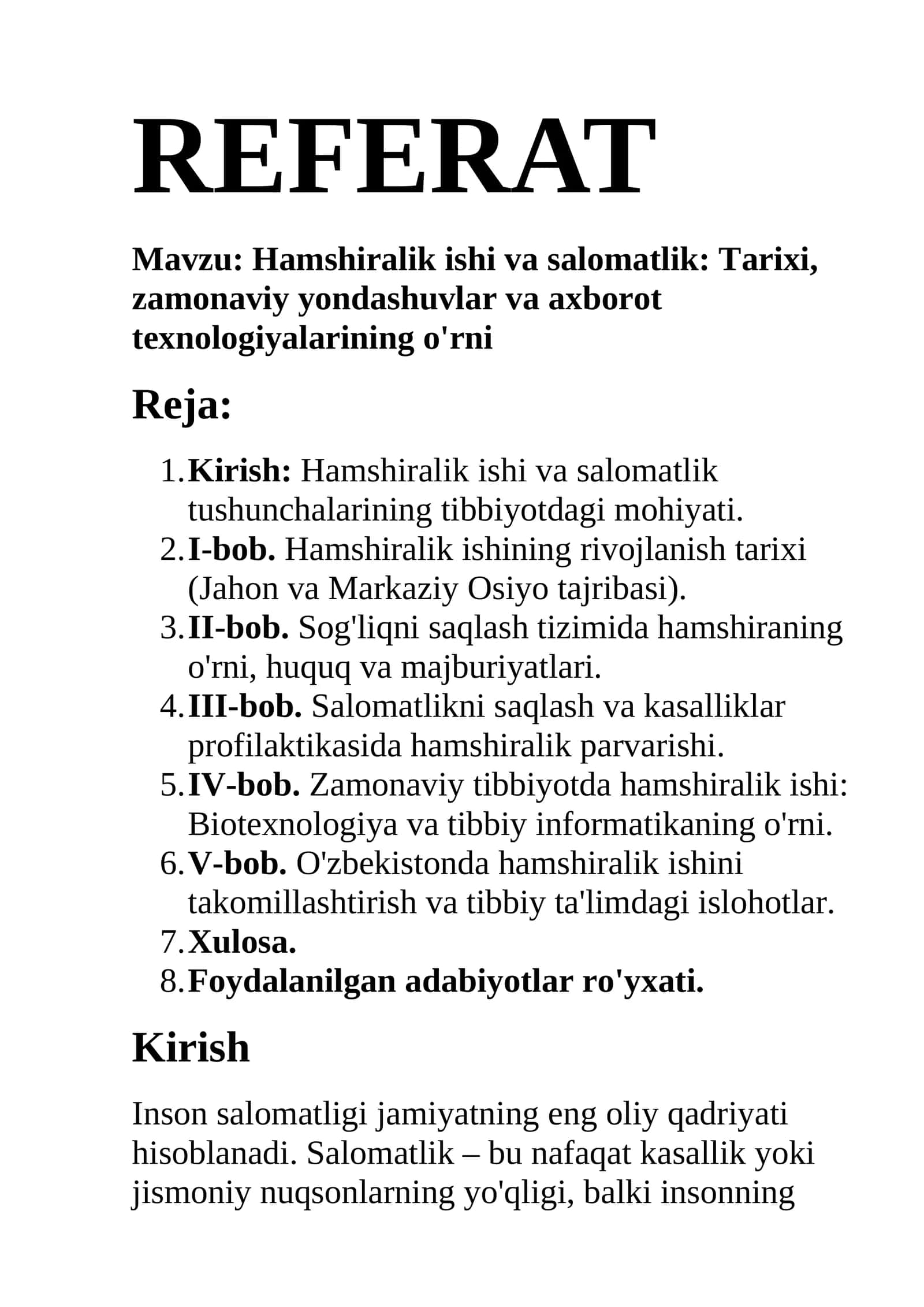 Hamshiralik ishi va salomatlik: Tarixi, zamonaviy yondashuvlar va axborot texnologiyalarining o'rni
