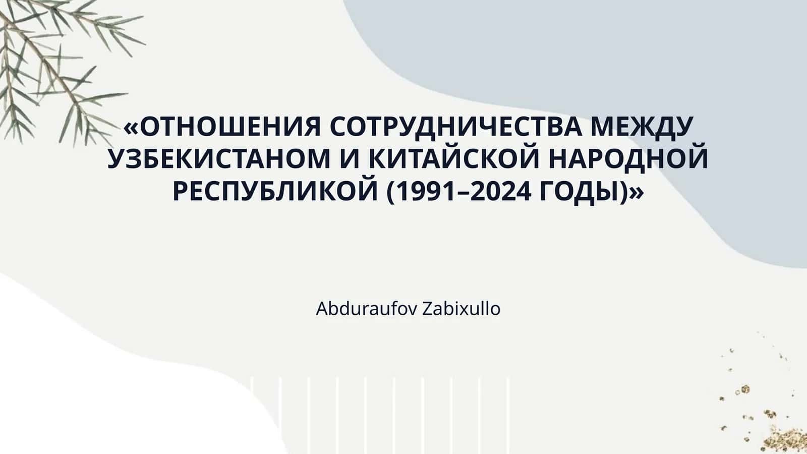 «ОТНОШЕНИЯ СОТРУДНИЧЕСТВА МЕЖДУ УЗБЕКИСТАНОМ И КИТАЙСКОЙ НАРОДНОЙ РЕСПУБЛИКОЙ (1991–2024 ГОДЫ)»