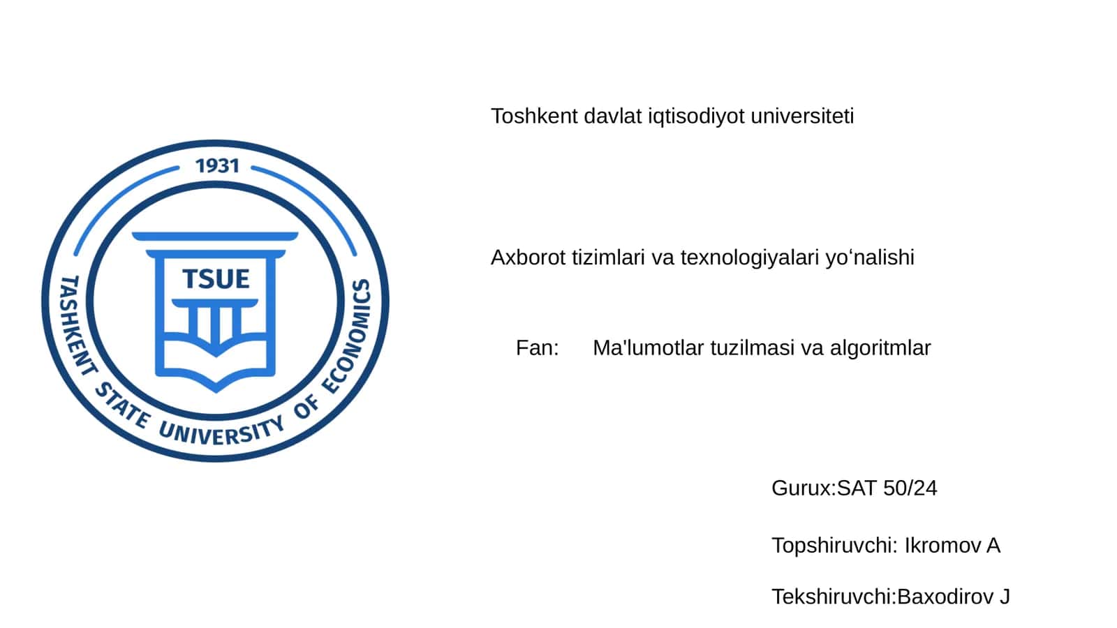 Ma'lumotlar tuzilmasi va algoritmlar