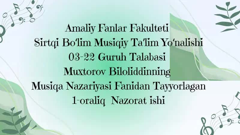 musiqa nazariyasi fanidan tayyorlangan taqdimot