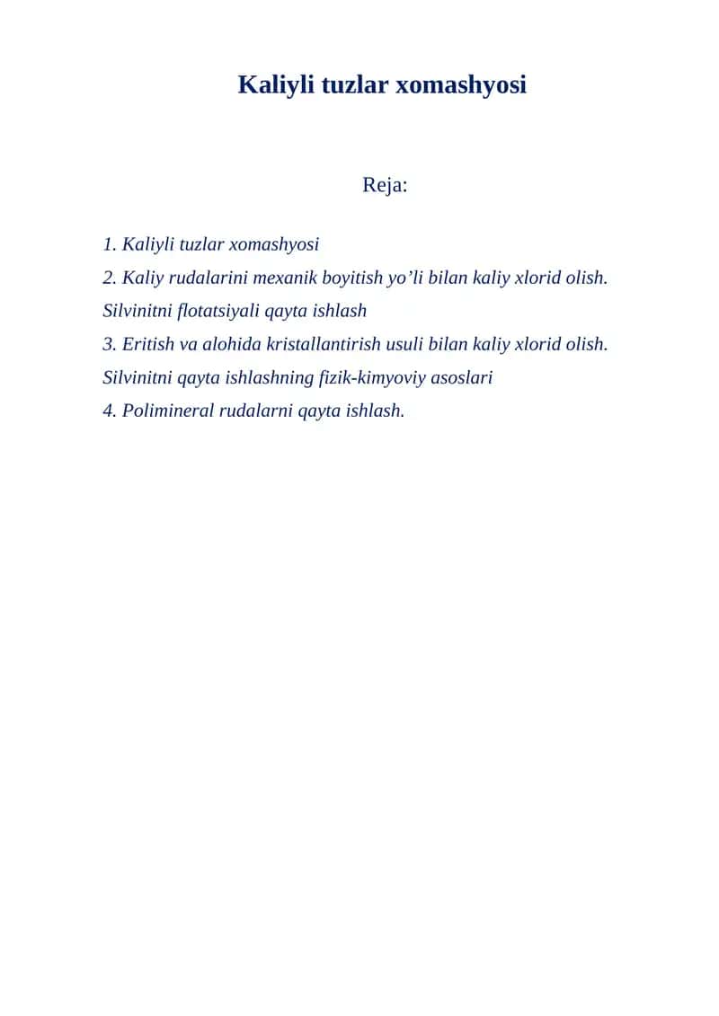 Kaliyli tuzlar xomashyosi