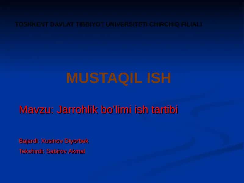 Jarrohlik boʻlimi ish tartibi