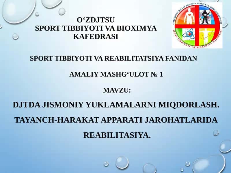DJTDA JISMONIY YUKLAMALARNI MIQDORLASH