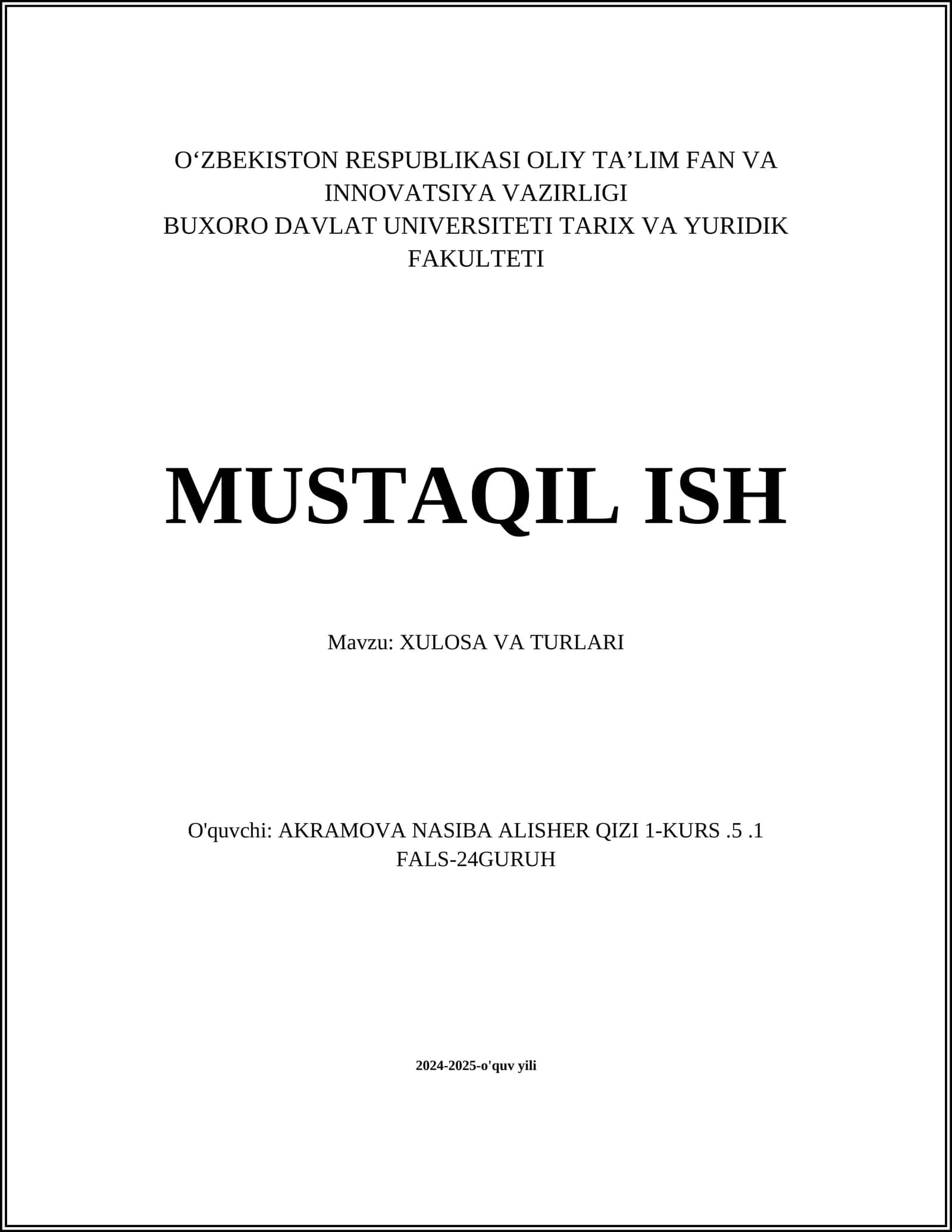 Xulosa tushunchasi