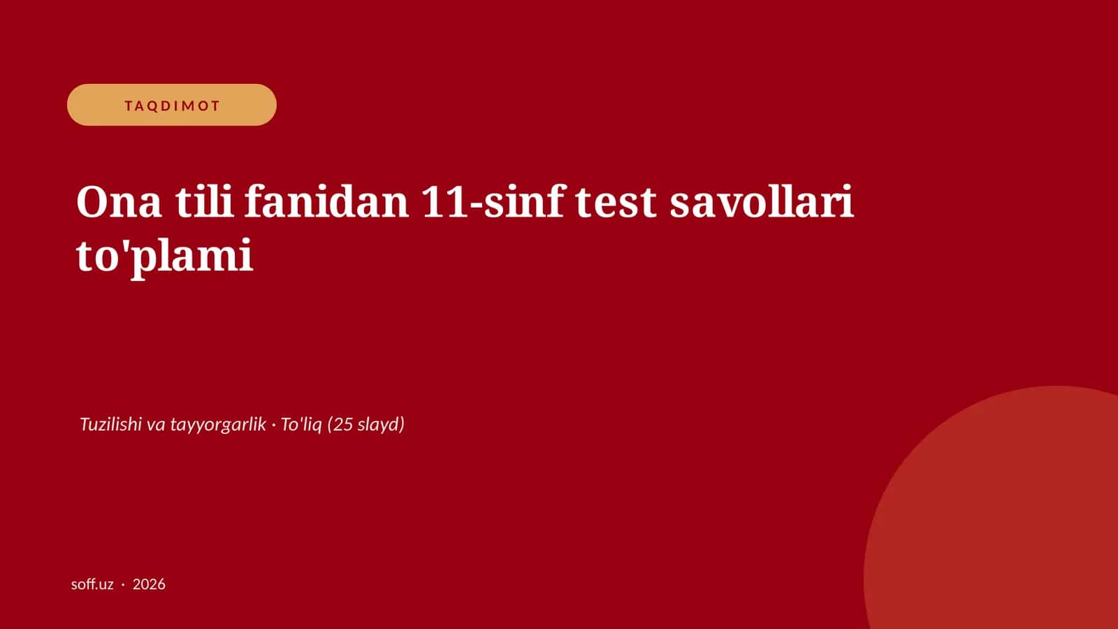 Ona tili fanidan 11-sinf test savollari to'plami