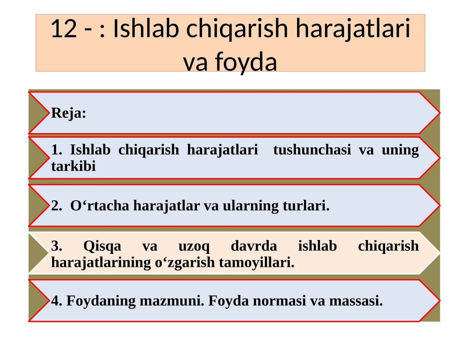 Ishlab chiqarish harajatlari va foyda