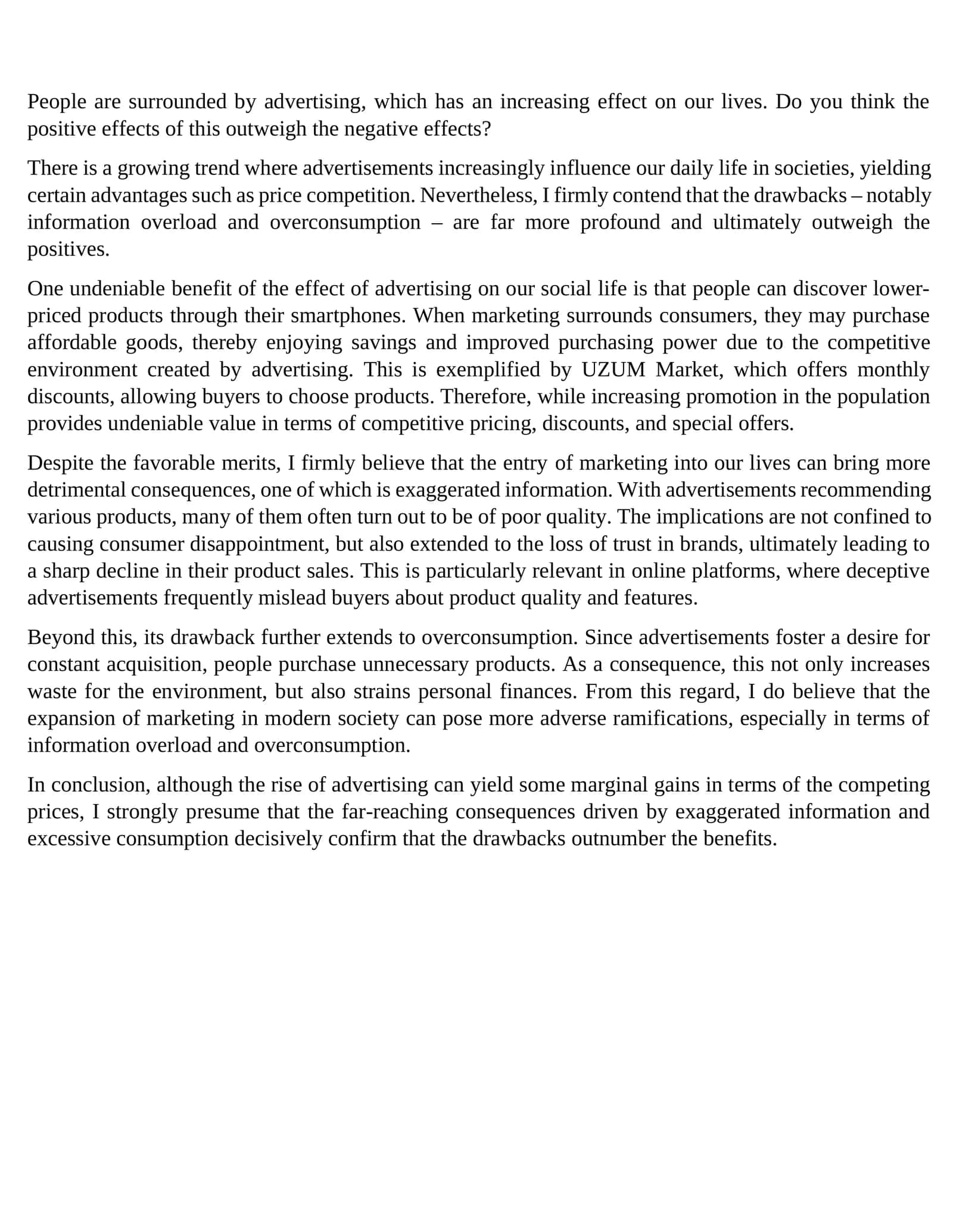 Influence of Advertising on Society