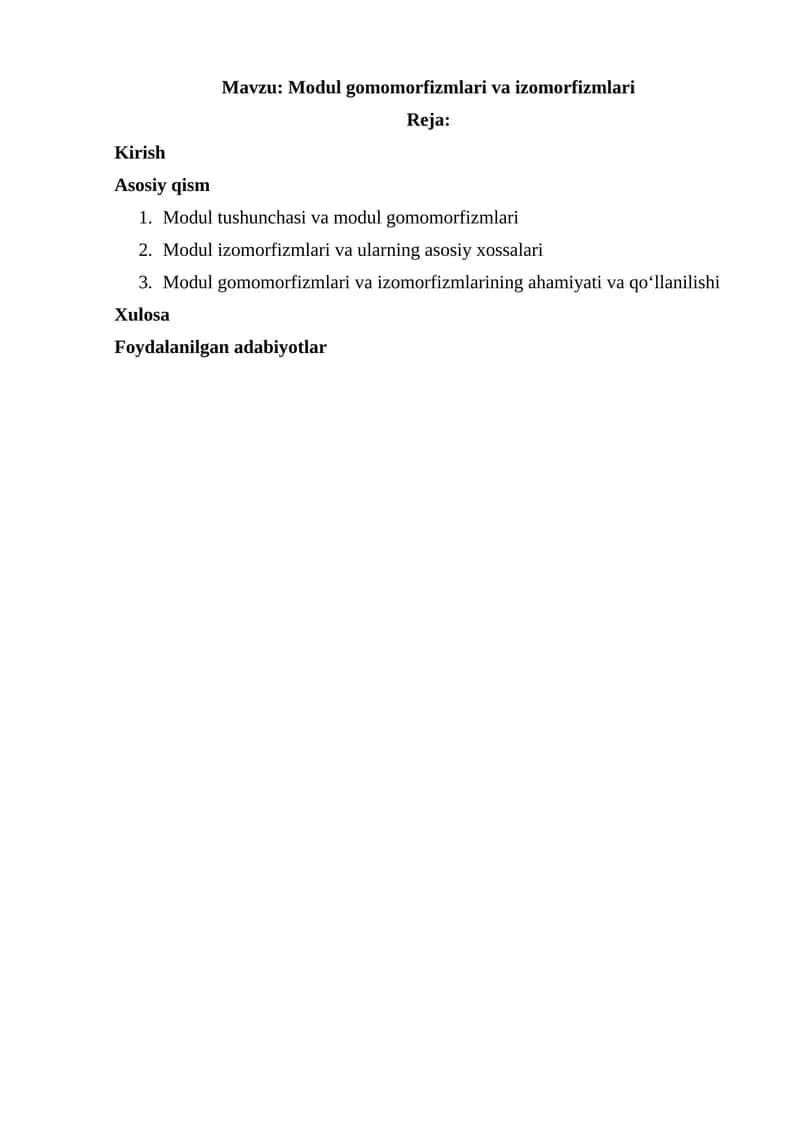 Modul gomomorfizmlari va izomorfizmlari