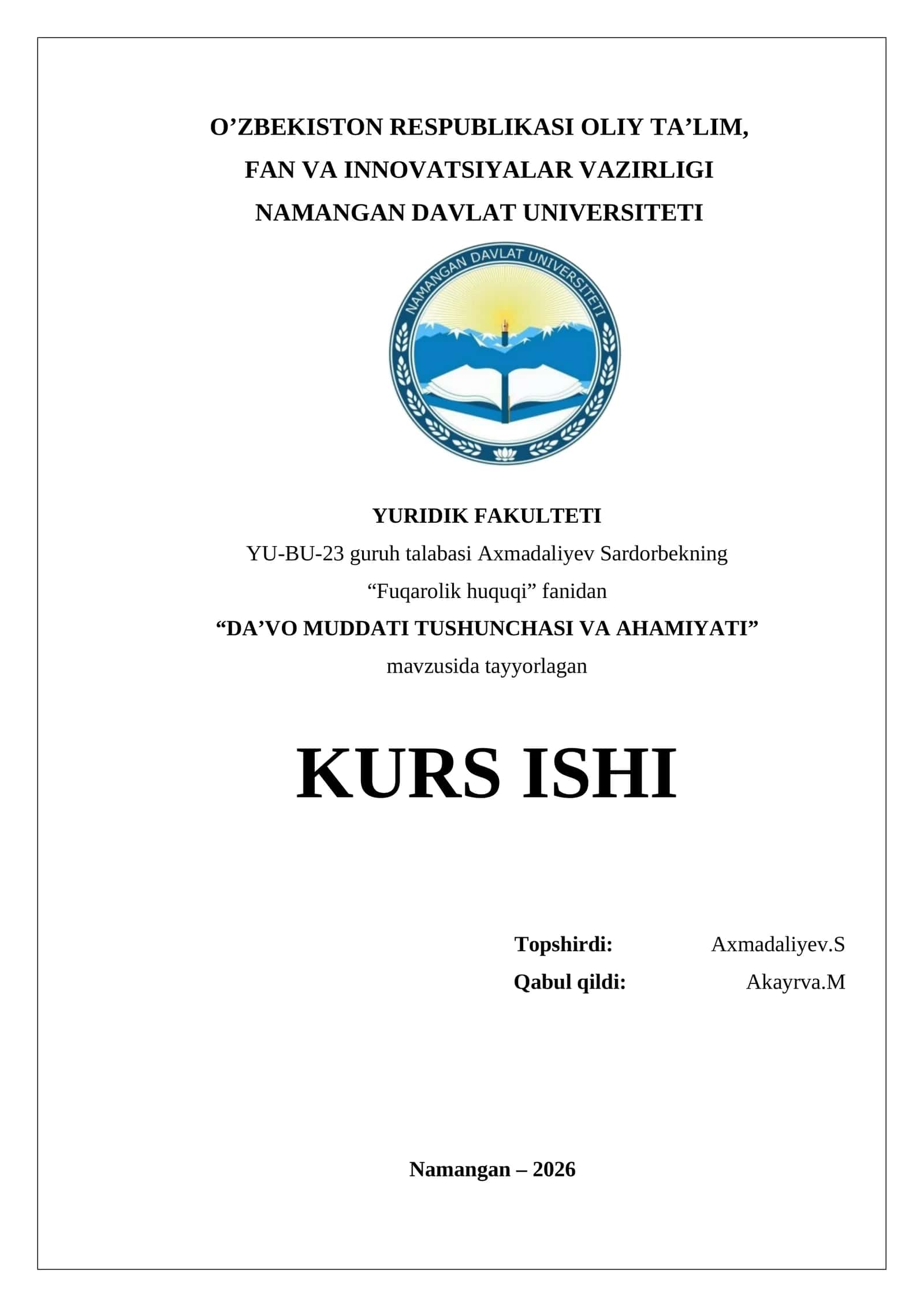 DA’VO MUDDATI TUSHUNCHASI VA AHAMIYATI
