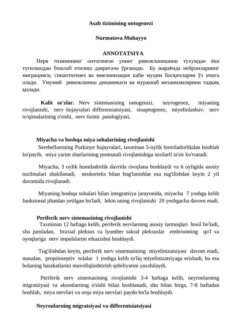 Asab tizimining ontogenezi