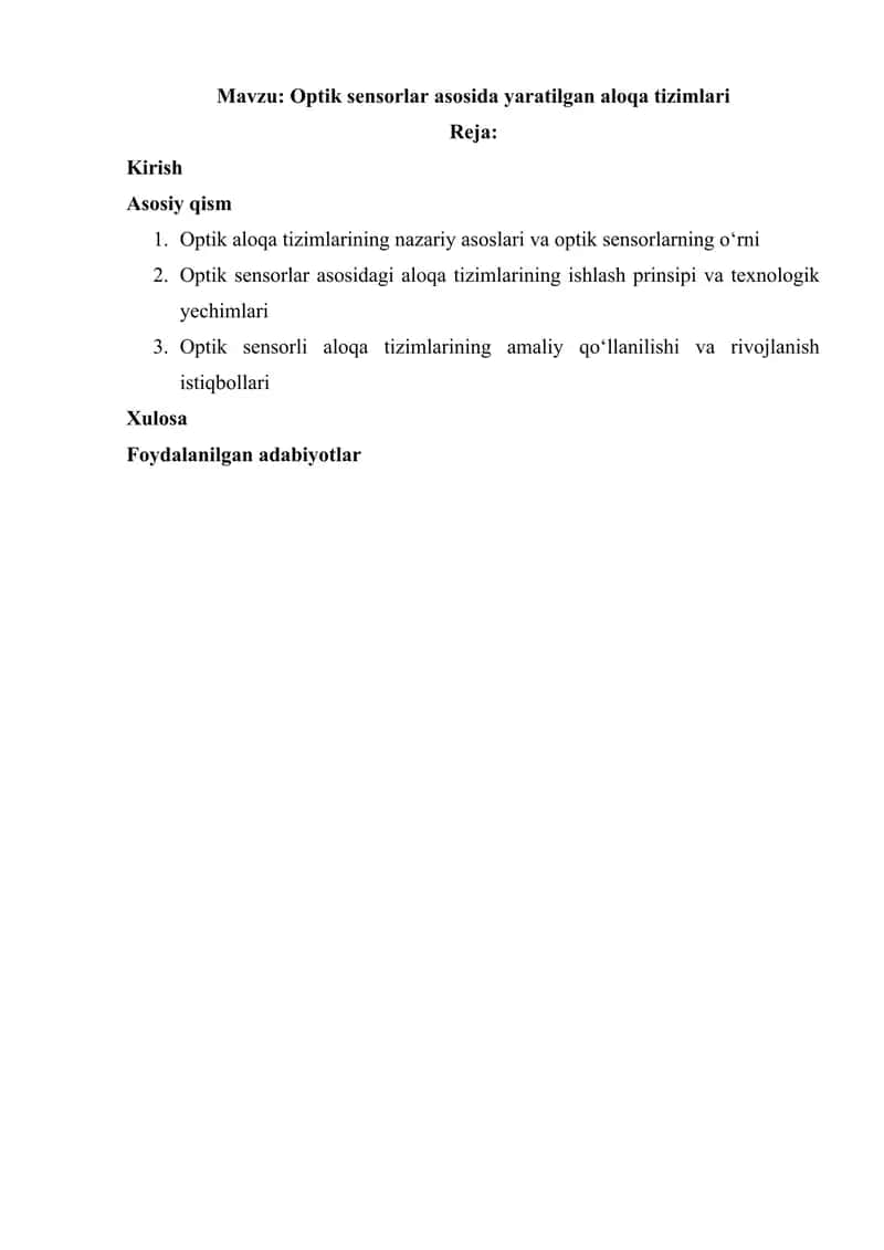 Optik sensorlar asosida yaratilgan aloqa tizimlari