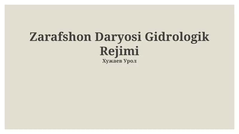 Zarafshon Daryosi Gidrologik Rejimi