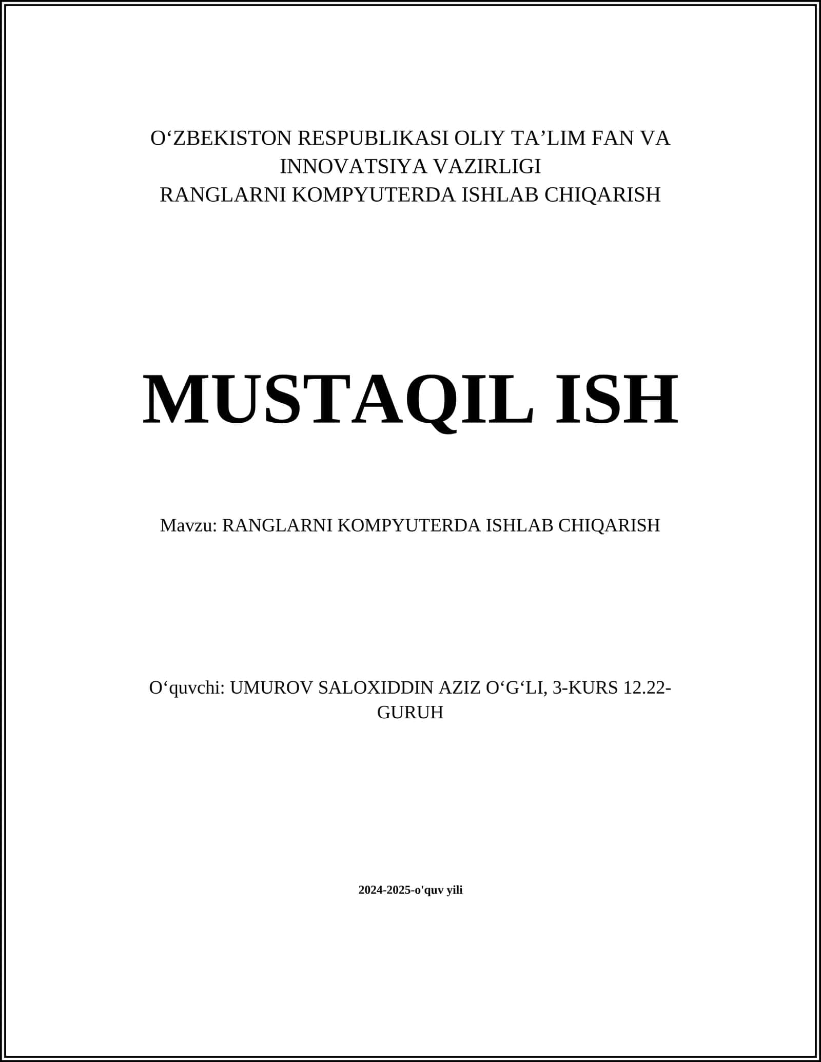RANGLARNI KOMPYUTERDA ISHLAB CHIQARISH