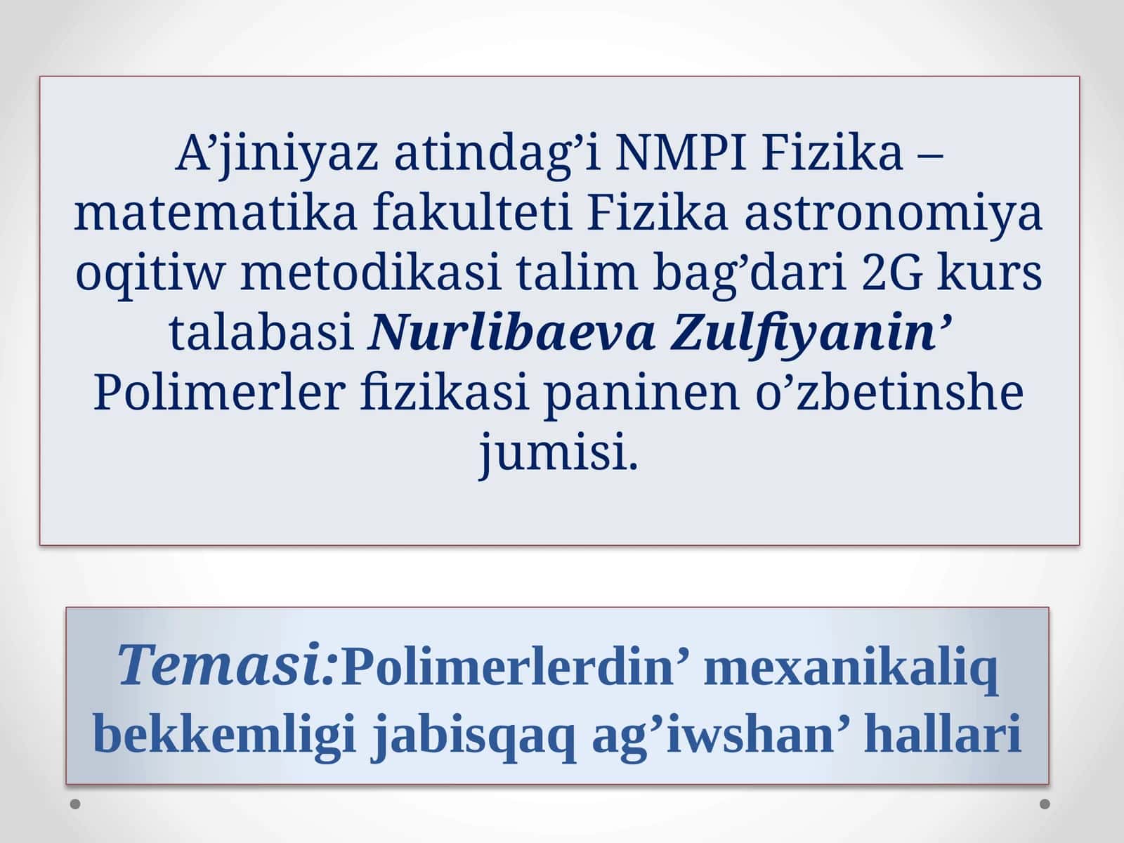Polimerlerdin mexanikaliq bekkemligi jabisqaqa g’iwshan’ hallari