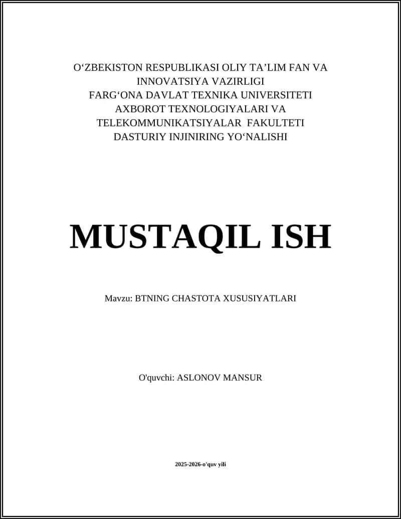 BTNING CHASTOTA XUSUSIYATLARI