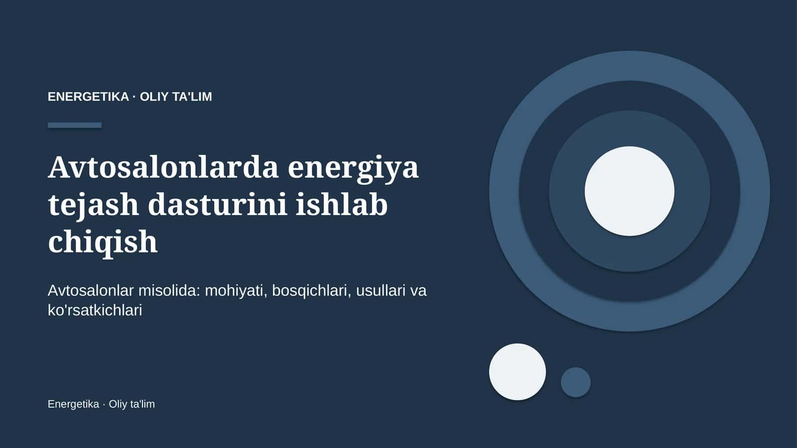 Avtosalonlarda energiya tejash dasturini ishlab chiqish