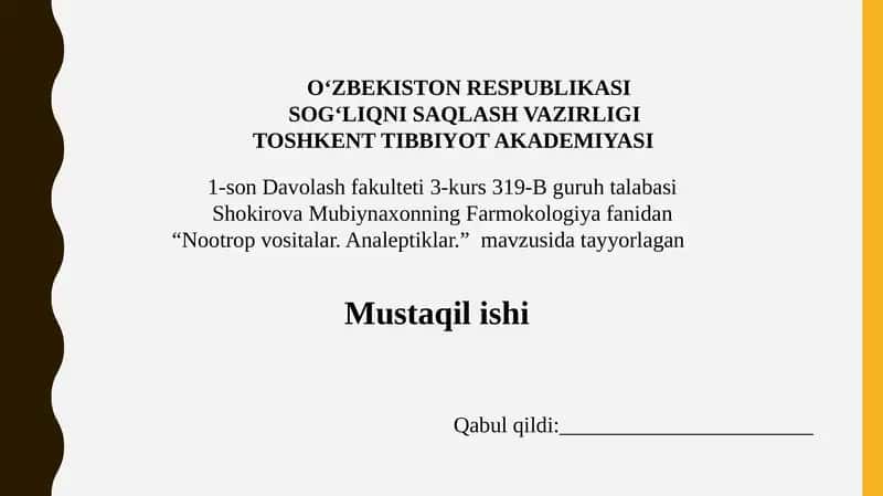 Nootrop va Analeptik Vositalar