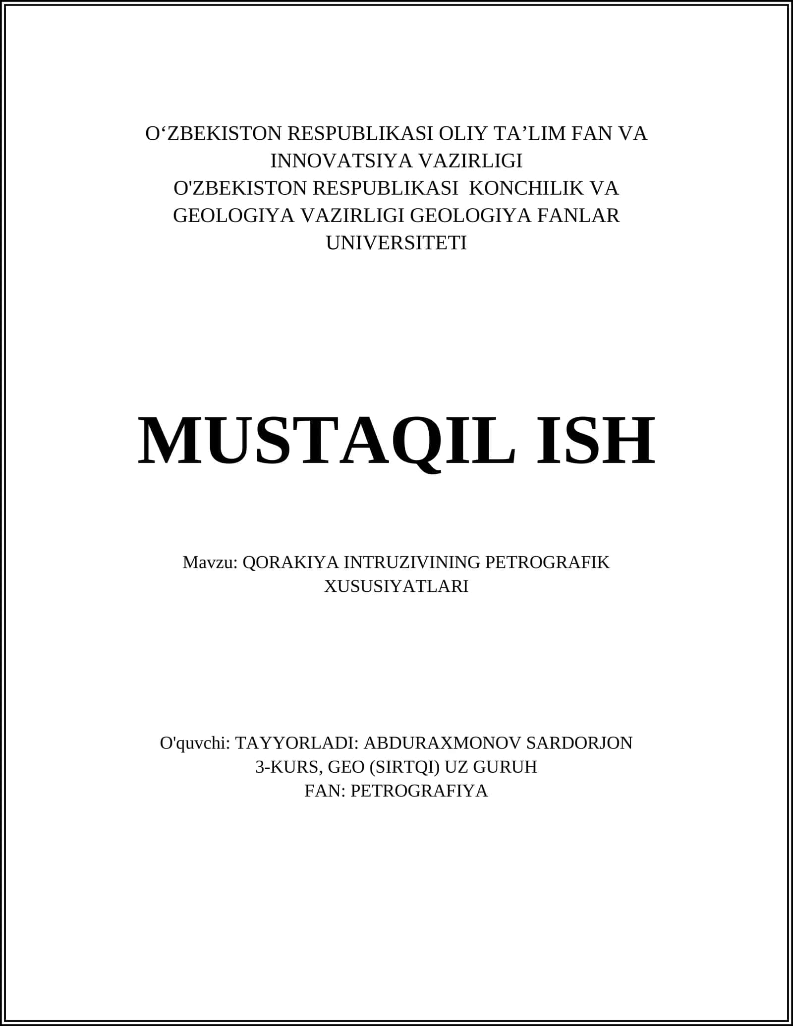 QORAKIYA INTRUZIVINING PETROGRAFIK XUSUSIYATLARI