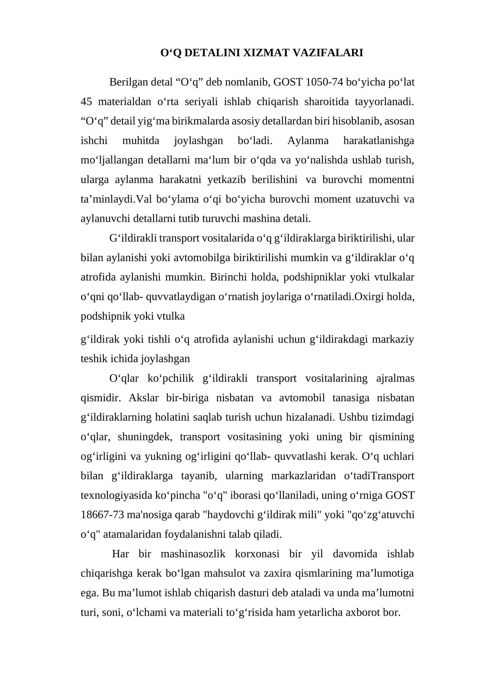 Oโq Detalini Xizmat Vazifalari