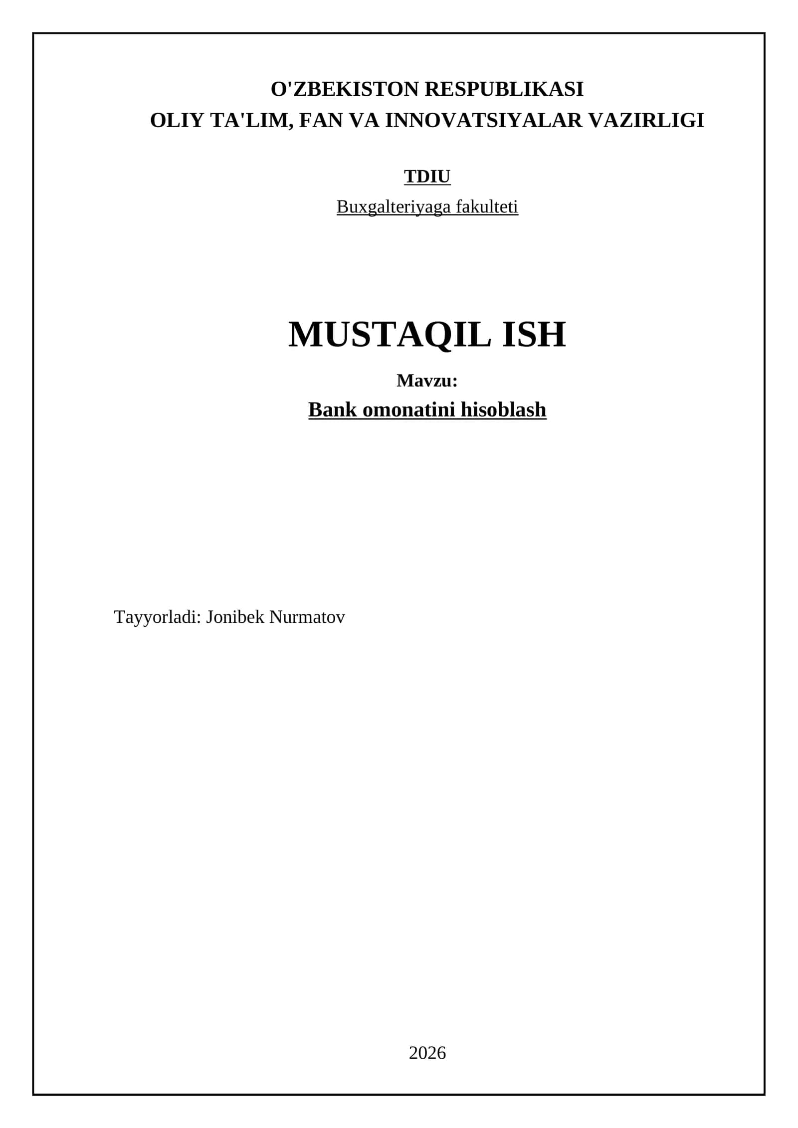 Bank omonatini hisoblash