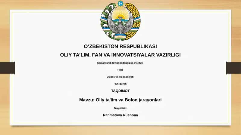 Oliy ta'lim va Bolon jarayonlari