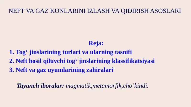 NEFT VA GAZ KONLARINI IZLASH VA QIDIRISH ASOSLARI