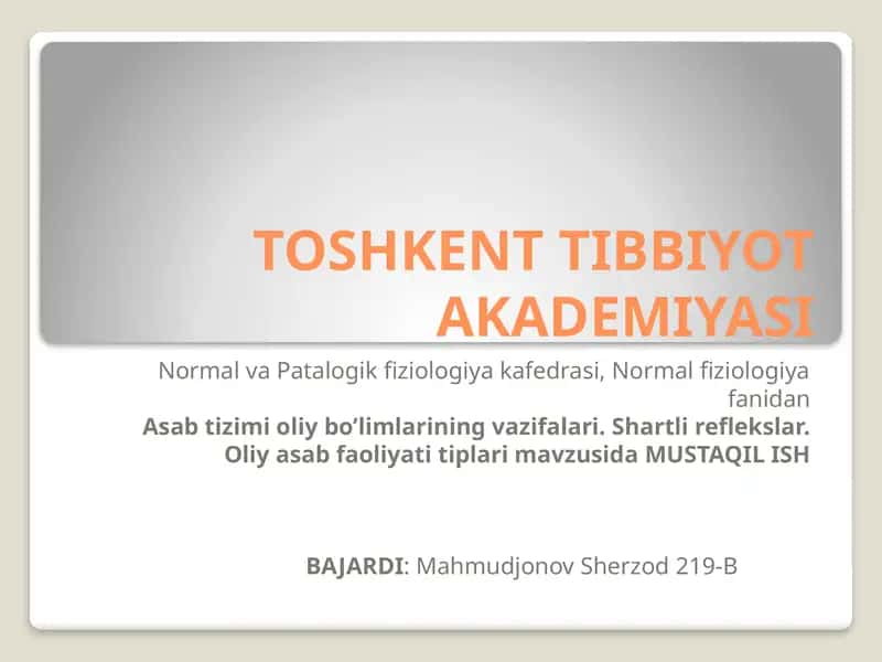 Asabtizimi Oliy bo'lim va o'qituvchi matierallar