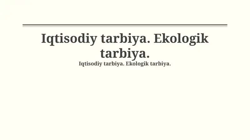 Iqtisodiy va Ekologik Ta'lim