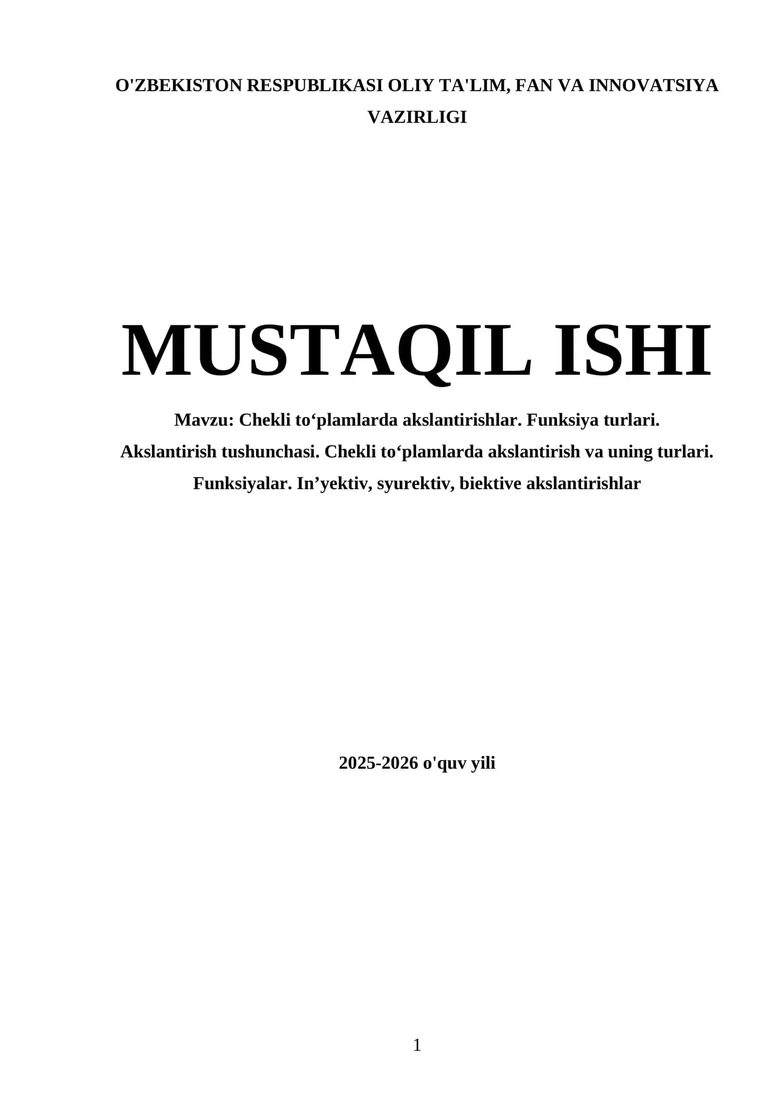 Chekli to‘plamlarda akslantirishlar. Funksiya turlari