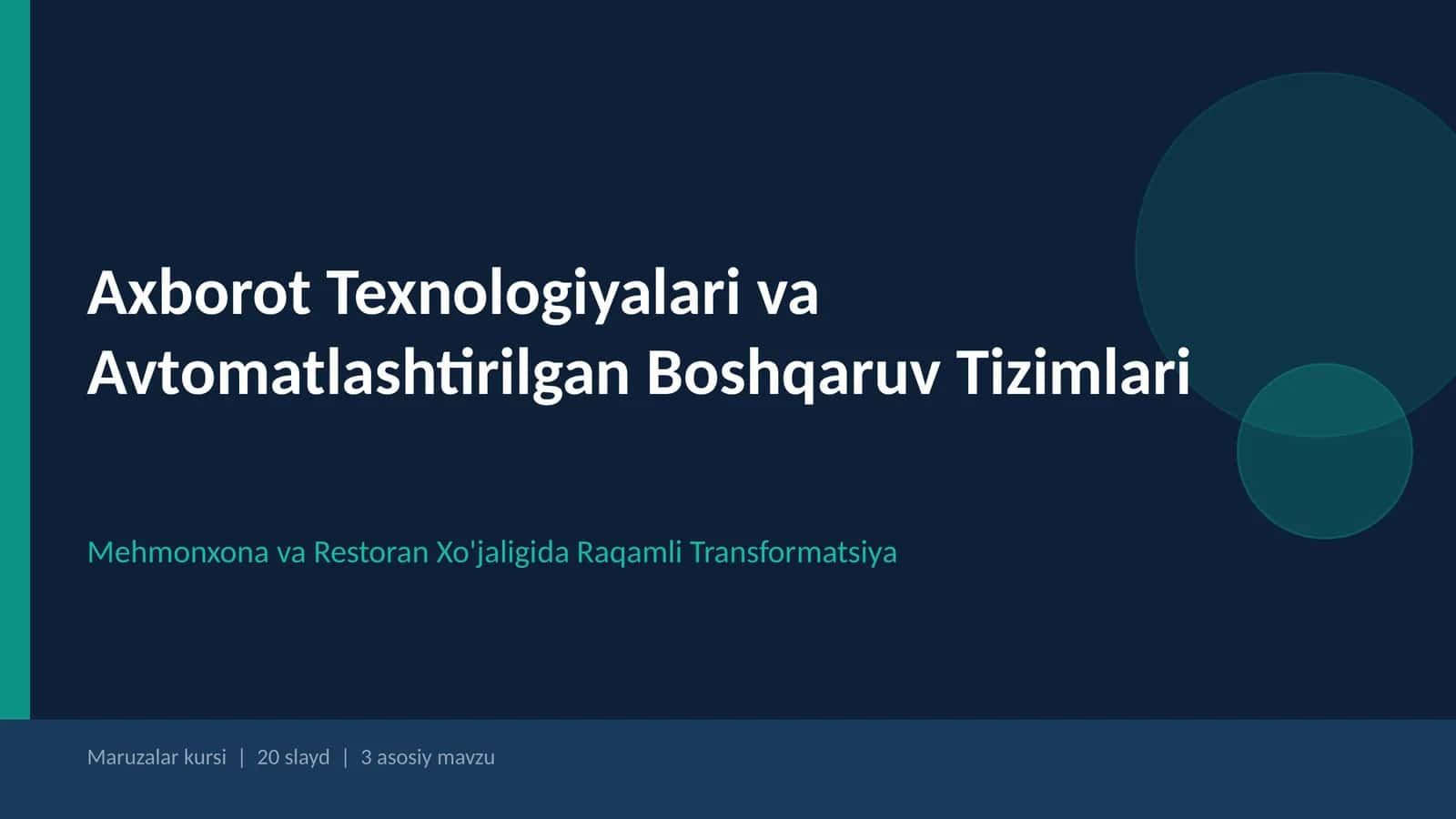 Mehmonxonada avtamatlashtirilgan boshqaruv tizimi