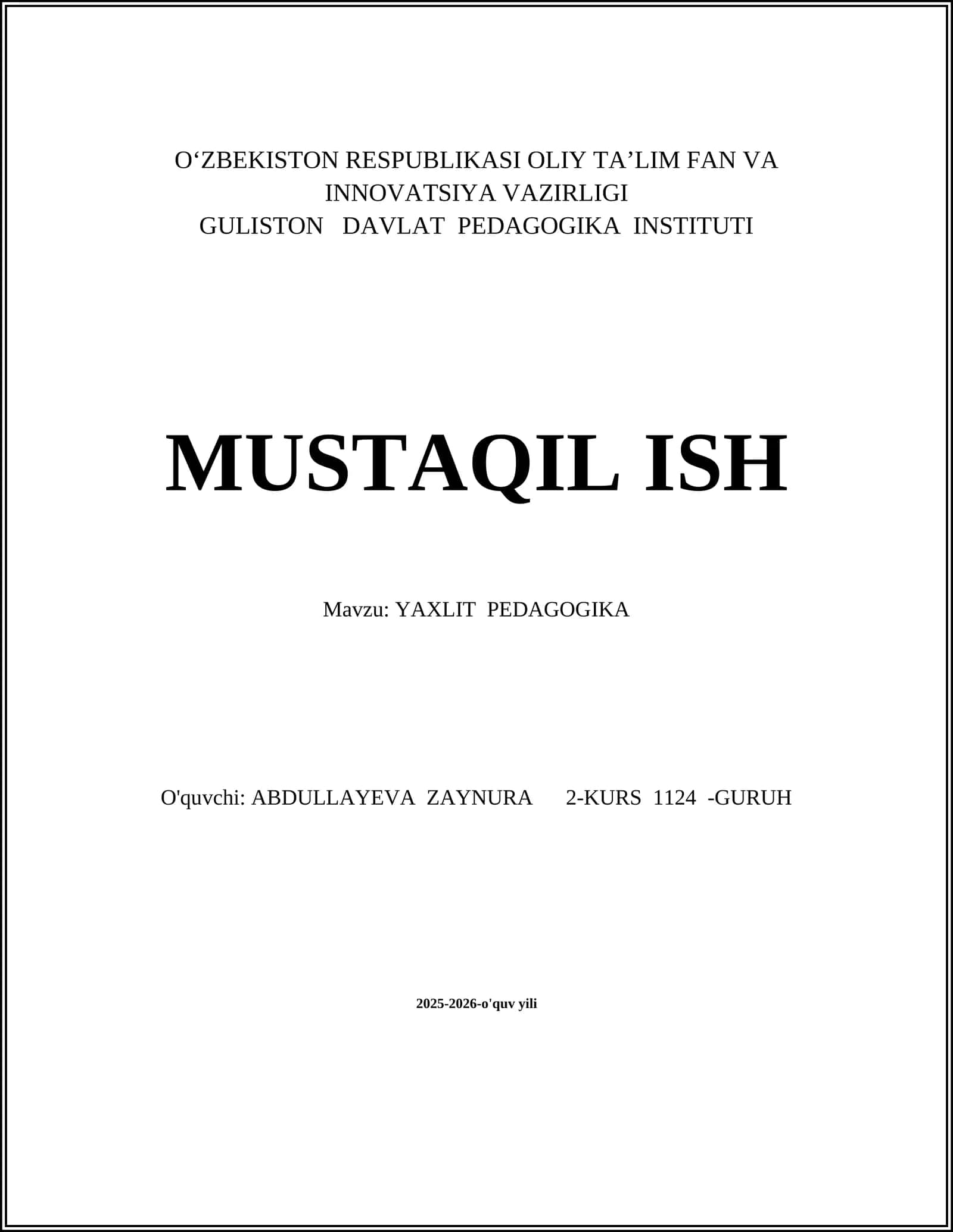 YAXLIT PEDAGOGIKA