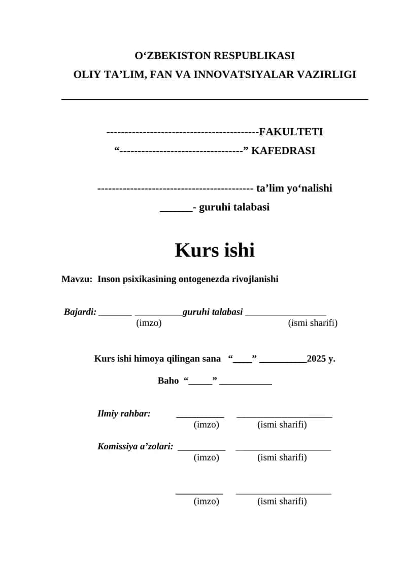 Inson psixikasining ontogenezda rivojlanishi
